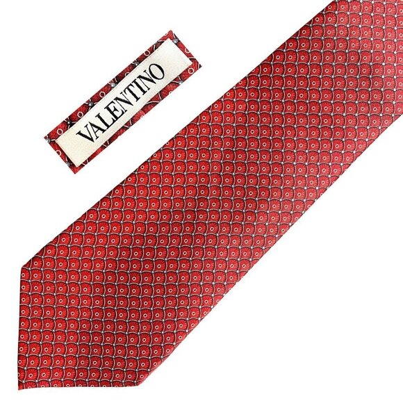 VALENTINO Baroque Silk Geometric Scallop Pattern Tie Made in Italy - Picture 1 of 9